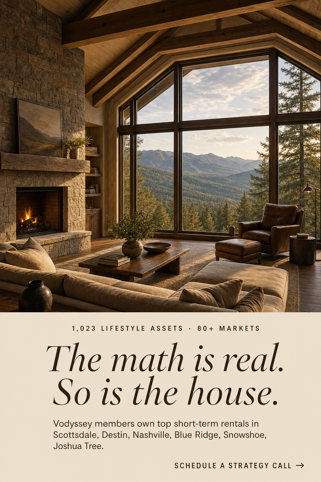 Vodyssey Signature Properties hero — mountain great room